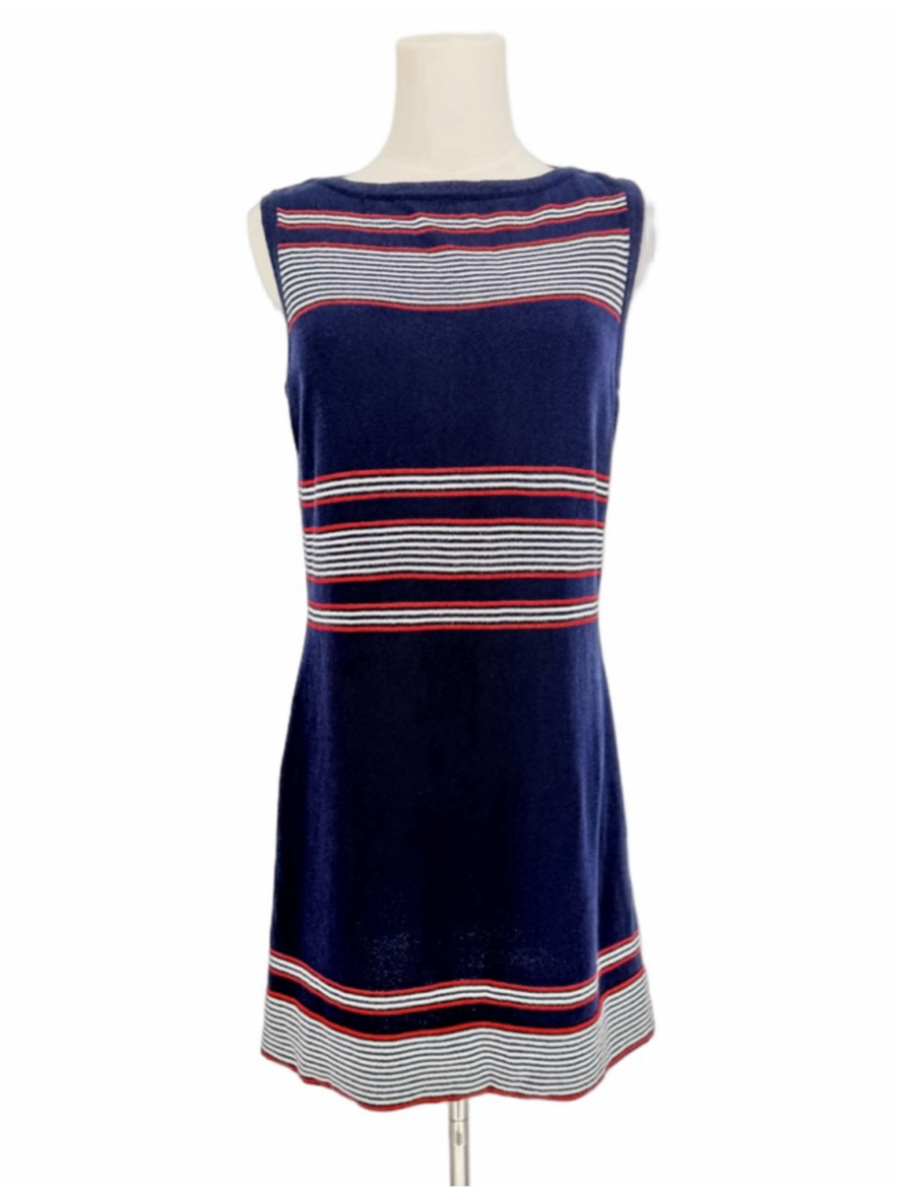 St. John Sport Marie Gray Americana Sleeveless Striped Knit Dress S 4th of July